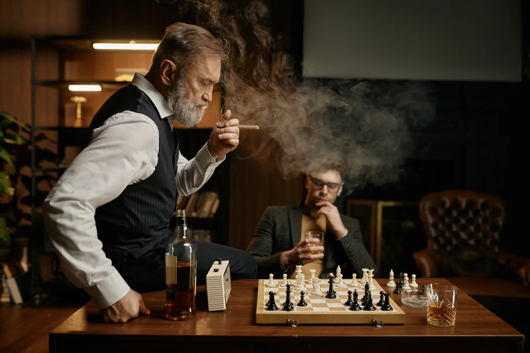cigar wrappers and men playing chess